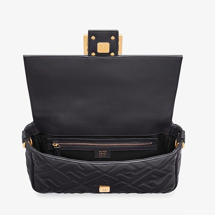 Affordable HOT In Bag Baguette Fendi Leather Black Nappa FF Motif Medium 0713
